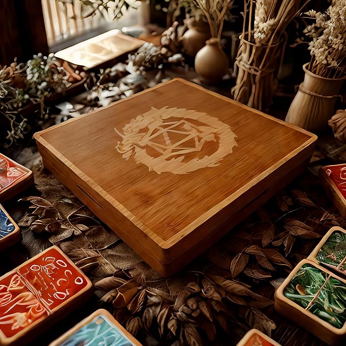 Bamboo Dice Box DND Dice Case 2 in 1 Dice Tray and Storage 7.5 x 7.5 Inch DND Dice Holder Dice Vault with Magnetic Lid Dice Rolling Tray Combined into One for RPG