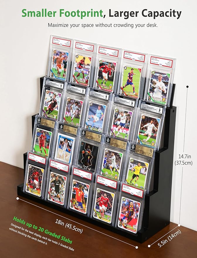 4-Tier Card Display Stand ,Wooden Trading Card Display Case for Graded Cards,Baseball Sports Card Display for PSA CGC SGC BGS Slabs
