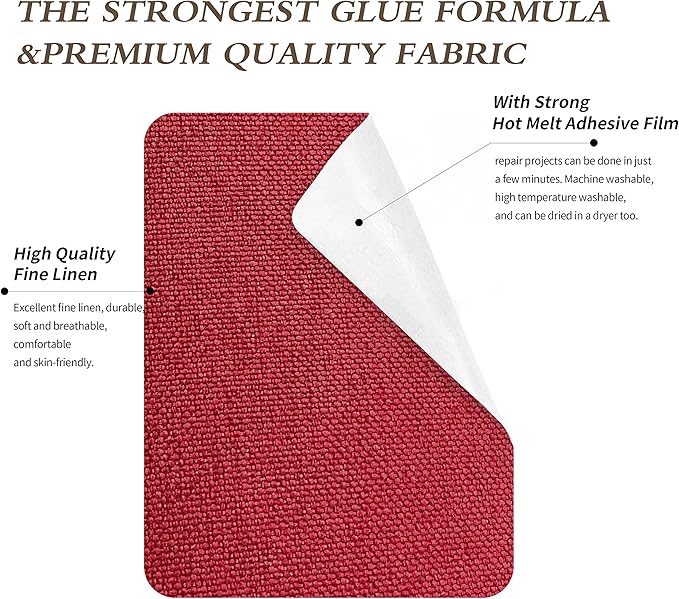 King Mountain Premium Linen Fabric Iron-on Repair Patch, Inside&Outside Fabric Repair Patch, 3"x60" with Backing Glue Linen Repair Decorative Patch kit (Linen-3"x60", Red)