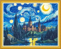 Hopeart Stamped Cross Stitch Kits for Beginner Embroidery Kits for Beginners Adults DIY 11CT Cross Stitch Patterns Needlepoint Kits Crossstitching Kits-Van Gogh's Starry Moon Castle 16x20 inch