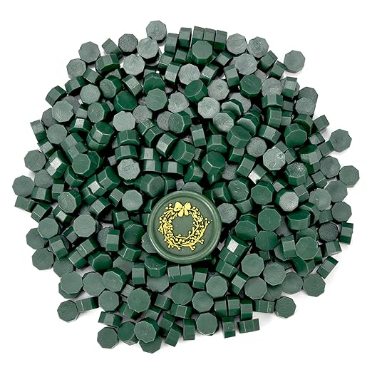 Yoption 360Pcs Olive Green Sealing Wax Beads, Hexagon Wax Seal Beads with 4Pcs Tea Candles and 2 Spoons for Wedding, Christmas, Gift, Envelopes