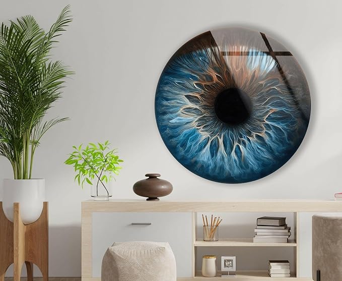 My Photostation.com 27.5''(70cm) Diameter Eye Round Blue Glass Wall Art Tempered Glass Printing Wall Decor Large Wall Art Wall Hangings