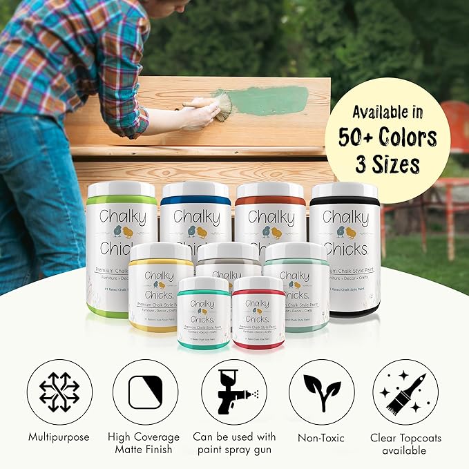 Chalky Chicks All-in-One Chalk Paint for Furniture or Cabinet - 32 Fl Oz - Matte Finish Daisy (Light Yellow) for Metal, Wood Furniture Paint - No Sanding All-in-One for Home Decor & Crafts, USA Made