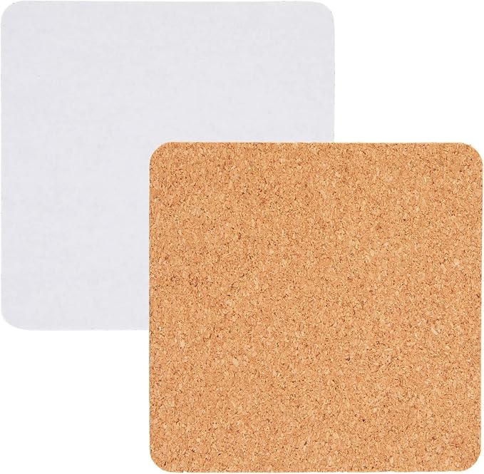 Juvale Square Cork Tiles - 50 Pack, 3.7 x 3.7 in, 1.5 mm Thick, Brown - Adhesive Cork Backing for Coasters & DIY Projects - Craft Supplies for Adults