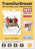 TransOurDream Heat Transfer Paper for t Shirts Heat Press (10 Sheets, 8.5"x11") Printable Heat Transfer Vinyl for Inkjet Printer Light Iron on Transfers for Tshirts Cuttable & Self-Positionable