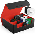 Mlikero Card Deck Case, 1800+ Trading Card Storage Box with 10 Dividers and 3 Foam Stoppers, Leather Magnetic Closure Commander Deck Box Fit for YuGiOh, MTG and Sport Cards(Black&Red)