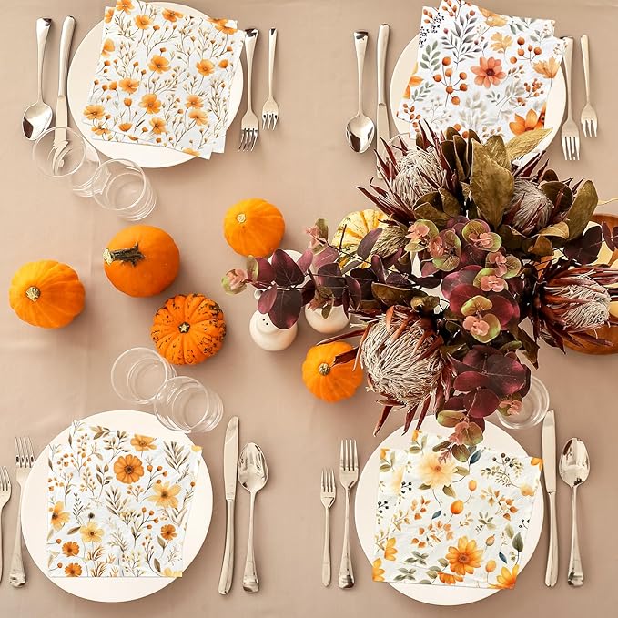 40Pcs Fall Napkins,Fall Baby Shower Decorations Autumn Harvest Party Napkins Maple Leaf Flower Theme Decoration for Baby Shower,Birthday Party