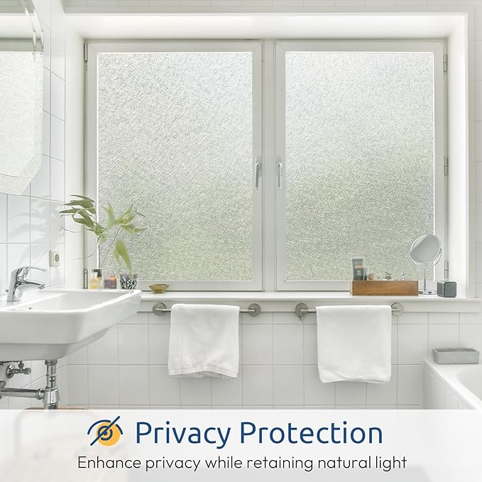rabbitgoo Window Privacy Film Frosted Glass Film, Decorative Cling UV Sun Blocking Decals, Frosting Window Clings for Home Bathroom Door Coverings, 23.6 x157.5 inches