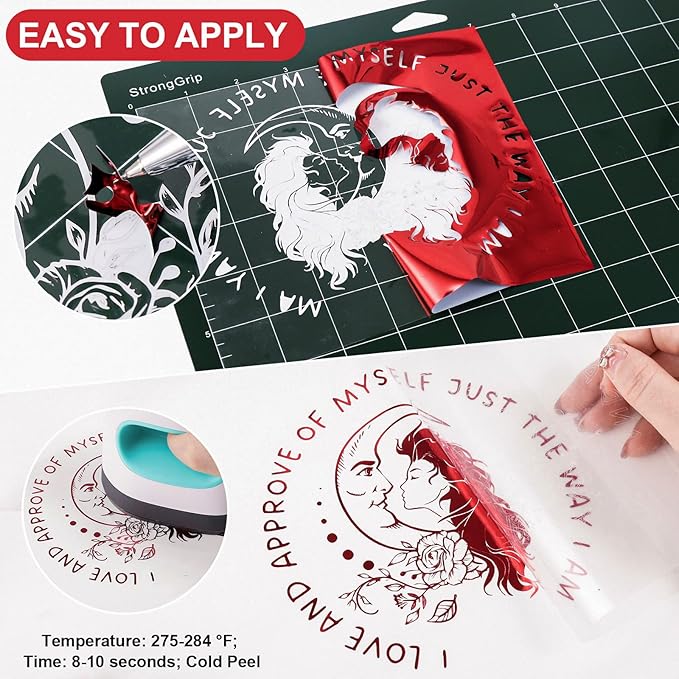 VINYL FROG Metallic Foil HTV Vinyl Roll 12" x5ft Red Heat Transfer Vinyl Chrome Iron on Vinyl Easy to Cut & Weed DIY Heat Press Design for T-Shirts