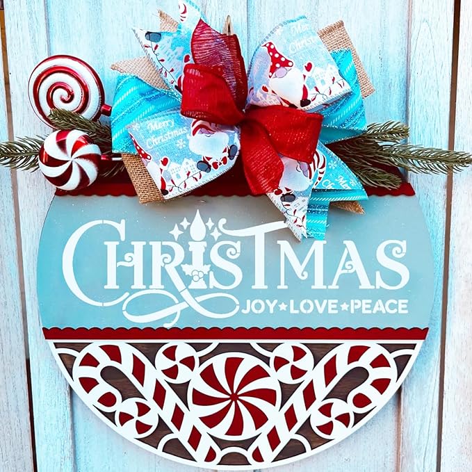 Christmas Stencils for Painting on Wood 12" Christmas Stencils for Crafts Reusable Xmas Holiday Stencil for Door Mats Round Hanger Fabrics Decor