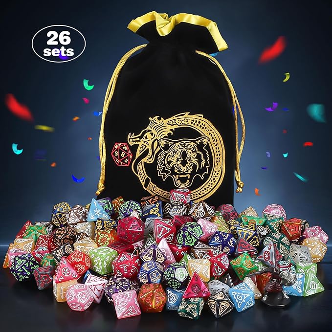 CiaraQ DND Dice Sets - 26 X 7 Polyhedral Dice (182pcs) with a Large Drawstring Bag for Dungeons and Dragons, Role Playing Table Game. Multiple Colors, Christmas/Halloween/Easter/Holiday Themed Dice