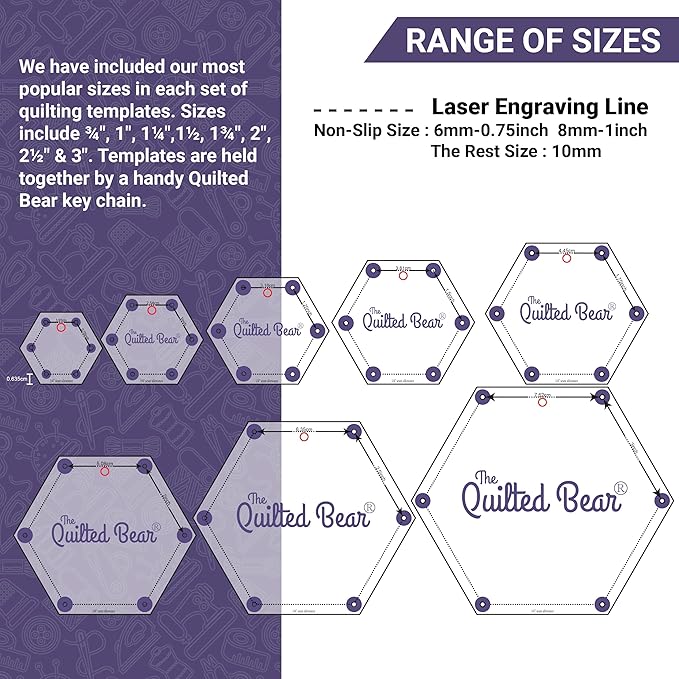 The Quilted Bear Star Quilting Templates – 8 Clear Non-Slip Acrylic Quilt Templates for Precise Fabric Cutting & Stress-Free Machine Quilting - Ideal for Quilt & Sewing Supplies (¾–3")