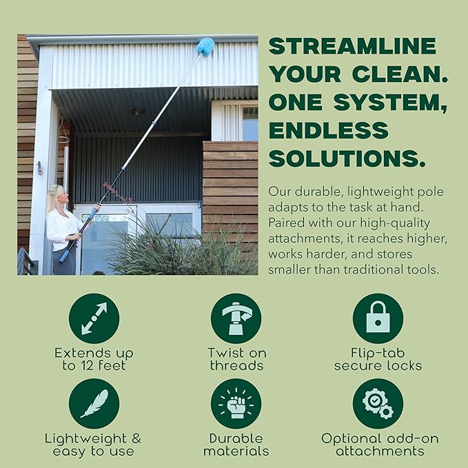 EVERSPROUT Pro Pole, 5-to-12 Foot Heavy Duty Extension Pole (3-Stage), Lightweight Anodized Aluminum, Telescoping Pole - Fits Standard ACME Threaded Adaptor for Cleaning, Squeegee, Bulb Change & More