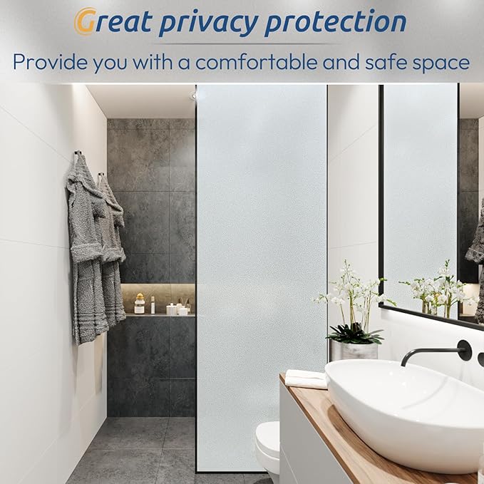 rabbitgoo Window Privacy Film, Frosted Glass Window Clings, Static Cling UV Heat Blocking Door Stickers for Home Bathroom, Removable Indoor Decal Coverings Day and Night, Pure, 29.5 x 78.7 Inches