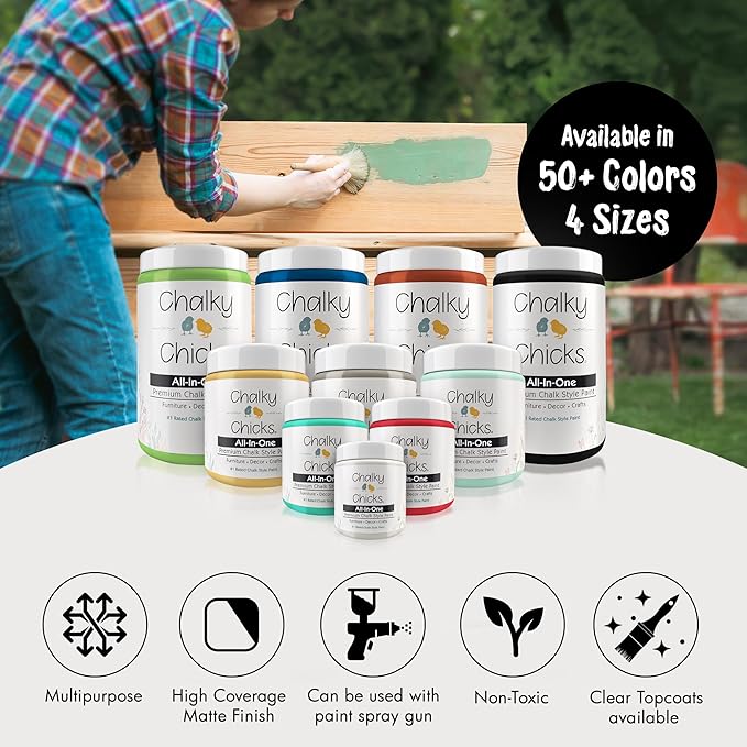 Chalky Chicks All-in-One Chalk Paint for Furniture or Cabinet - 4 Fl Oz - Matte Finish Starless Night Black for Metal, Wood Furniture Paint - No Sanding All-in-One for Home Decor & Crafts, USA Made