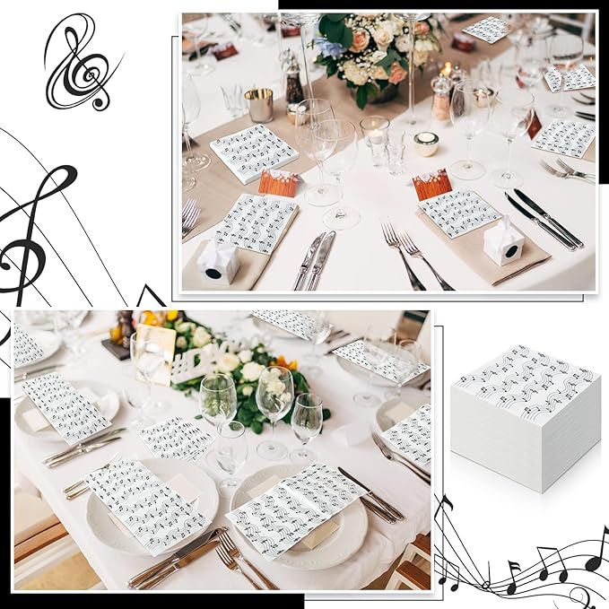 60 Pcs Music Note Cocktail Paper Napkins 6.5 x 6.5 Inches Disposable Paper Napkins Dessert Beverage Tissue for Decoupage Luncheon Tissue for Theme Party Wedding Birthday Party