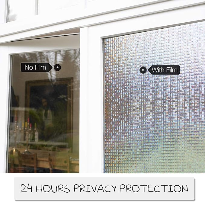 HIDBEA 3D Window Privacy Film - Rainbow Decorative Window Clings, Heat Control Glass Tint - 35.4" x 16.4 Feet, Mosaic Patterns