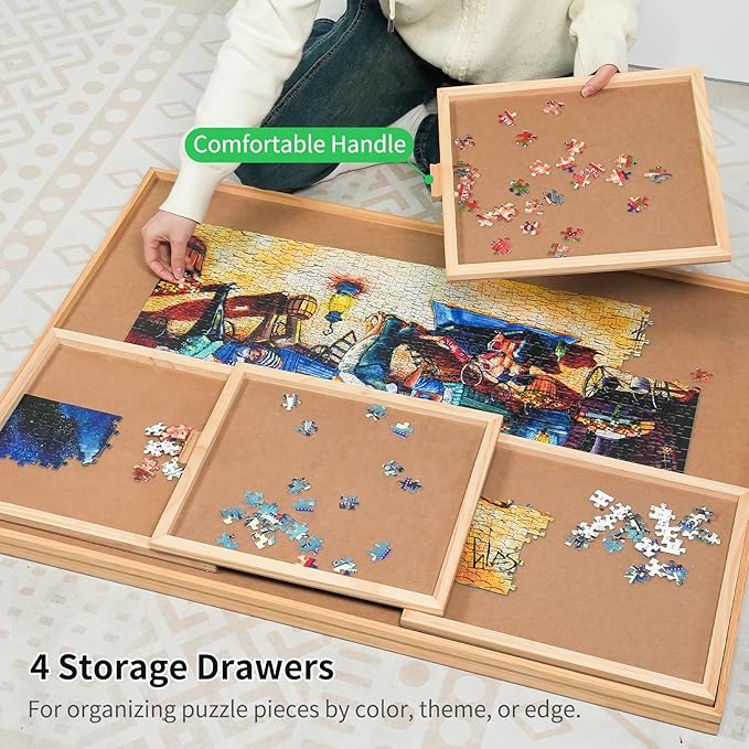 1500 Pieces Rotating Puzzle Board with 4 Drawers,34.25"x25.2" Portable Wooden Jigsaw Puzzle Table with Lazy Susan Spinning Cover for Adults