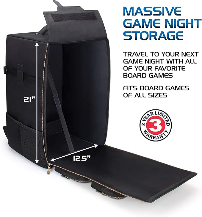 ENHANCE Board Game Backpack - Reinforced Rigid Board Game Storage with Padded Shoulder Straps, Carrying Handle, and Accessories Pockets for Dice, Cards, More - Fits and Protects Tabletop Adventures