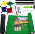 Portable Puzzle Mat Roll Up - with 9 Glue Sheets, Sorting Trays, Hand Pump, Inflatable Tube, and Storage Bag - Perfect for Kids and Adults (Green, 1500pcs)