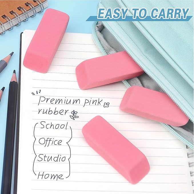 ZZTX 12 Pack Pink Erasers Pencil Erasers for Kids, Large Bulk Pink Eraser for School, Art Erasers for Drawing