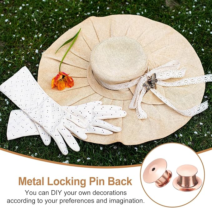 uxcell 40Pcs Metal Locking Pin Backs, Pin Keepers Locking Clasp Flat Head Clamp Needle Back Lock for DIY Brooch Crafts Badges Enamel Lapel, Rose Gold
