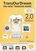 TransOurDream Upgraded Heat Transfer Paper for T Shirts (100 Sheets, 8.5x11") Iron on Transfers for Light Fabric Printable Heat Transfer Vinyl for Inkjet Printer (TOD-L2-100)