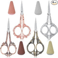 Zhehao 4 Pcs Sewing Embroidery Scissors with Artificial Leather Cover Sewing Stainless Vintage Embroidery Scissors for DIY Needlework Art Manual Handicraft (Retro)