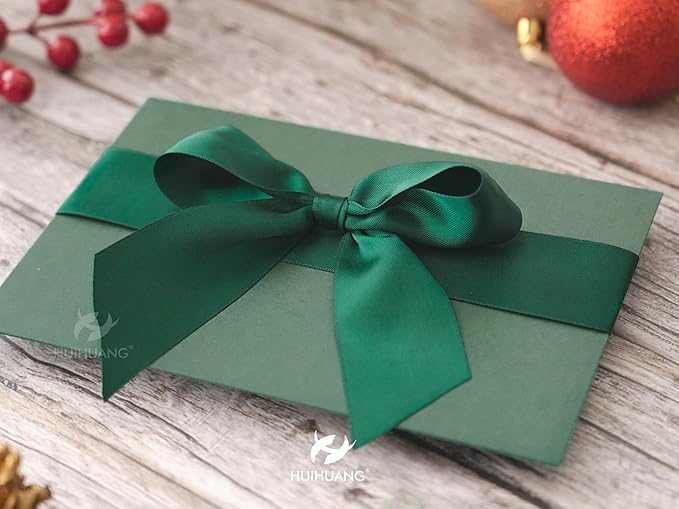 HUIHUANG Green Satin Ribbon 1-1/2 inch x 100 Yards Dark Green Double-Faced Satin Ribbon for Christmas Gift Wrapping, Flower Bouquet, DIY Crafts, Bows, Wedding Decoration