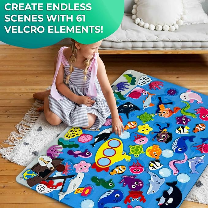 QUOKKA Ocean Felt Board for Toddlers - 70 PCS Double-Thick Felt Board Story Set with Large 41x30 Inch Durable Wall Activity Boards - Ideal for Storytelling Indoor Toddler Activities and Classroom