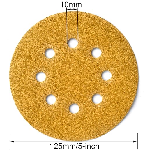 5-Inch 8-Hole Hook and Loop Sanding Discs 120-Grit Random Orbit Sandpaper, 50-Pack