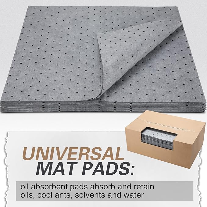 Weewooday 25 Pieces Oil Absorbent Pads 19.69 x 15.75 Inch Oil Spill Mat Garage Accessories Water Absorbent Mat for Leaks Liquids Absorbing Protecting Home Garage Basement