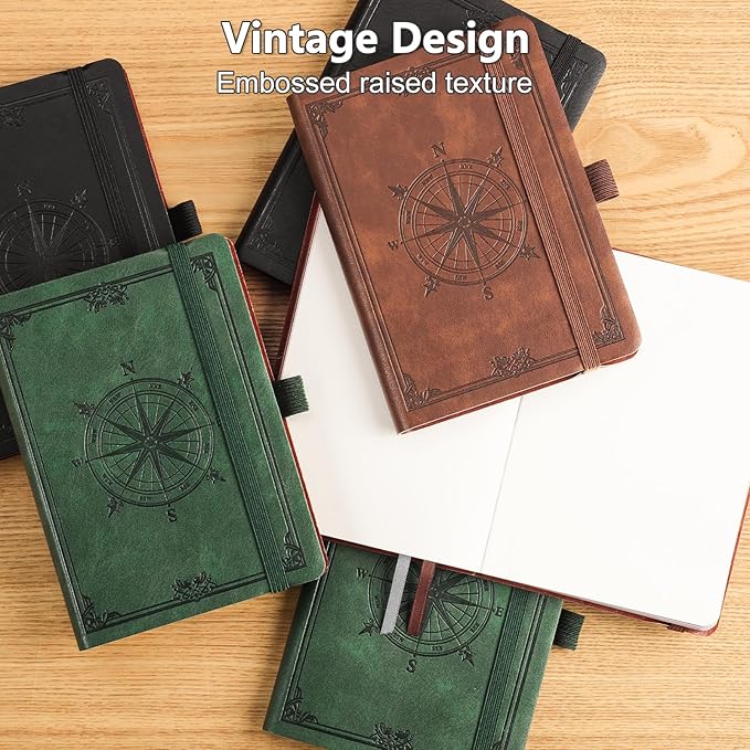 AHGXG Small Blank Pocket Journal Notebook for Men - 256 Numbered Pages B6 Mini Journal, Vintage Soft Leather Hardcover, 80gsm Paper, for Women Work Office School, 4.1'' X 5.7''- Dark Green