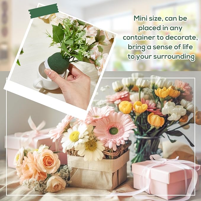 Tessco 24 Pcs Mini Floral Foam Holder Round Floral Foam with Green Arrangement Wire Arrangement Supplies for Table Wedding Wine Bottle Decor