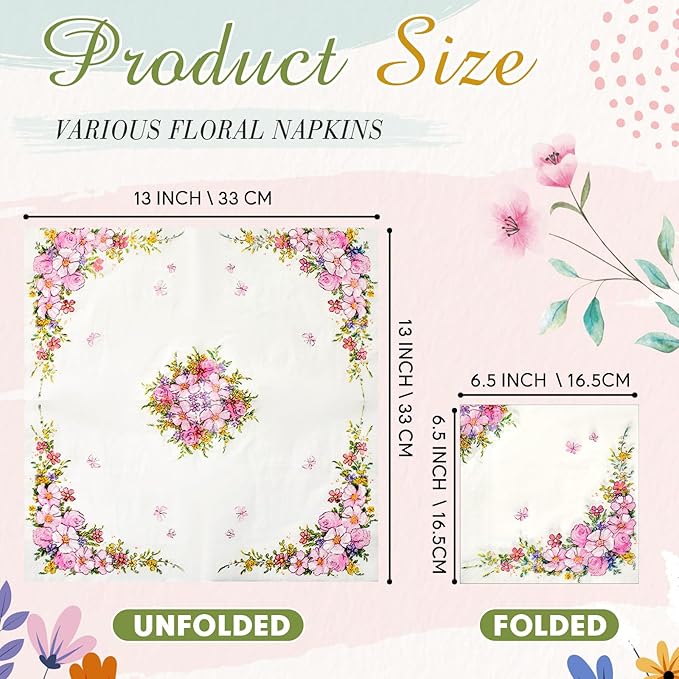Crtiin 20 Pack Assorted Floral Napkins for Decoupage Toilet Napkins Flower Cocktail Decorative Paper for Birthday Party Beautiful Gorgeous, 20 Styles Each 6.5 inches(Style 3)