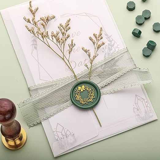 Yoption 360Pcs Olive Green Sealing Wax Beads, Hexagon Wax Seal Beads with 4Pcs Tea Candles and 2 Spoons for Wedding, Christmas, Gift, Envelopes