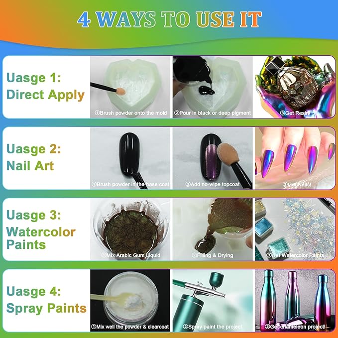 Matio Chameleon Mica Powder,10 * 5g Chrome Powder, 5 Pearlescent Effect Color Shift Pigment & 5 Chameleon White Mica Pigment Set for Epoxy Resin,Soap Candle,Nail Art,Makeup,Bath Bombs, Painting, Slime