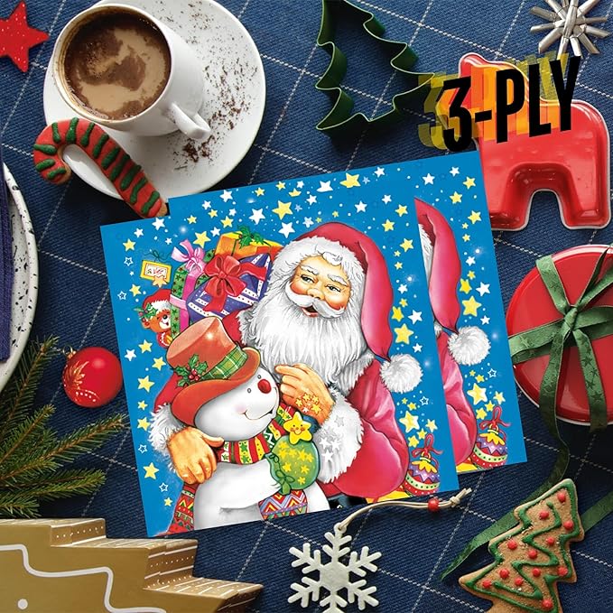 20-ct 13x13 Christmas Paper Decoupage Napkins, 3-Ply Servilletas Tissue Napkin for Dinner and Parties, Disposable Napkins (Santa Snw)