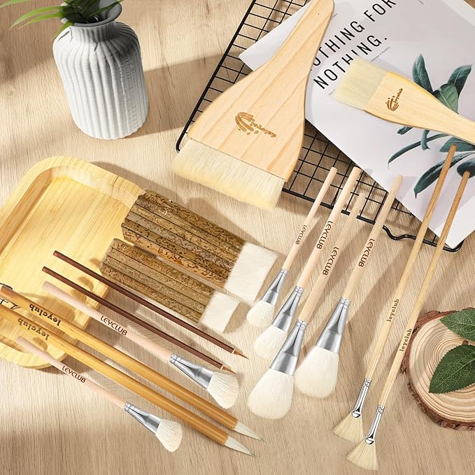 Pottery Glaze Brushes,16 PCS Painting Ceramic Brush Set, Different Shape Wool Soft Bristle for Ceramic Pottery Glazing Creation