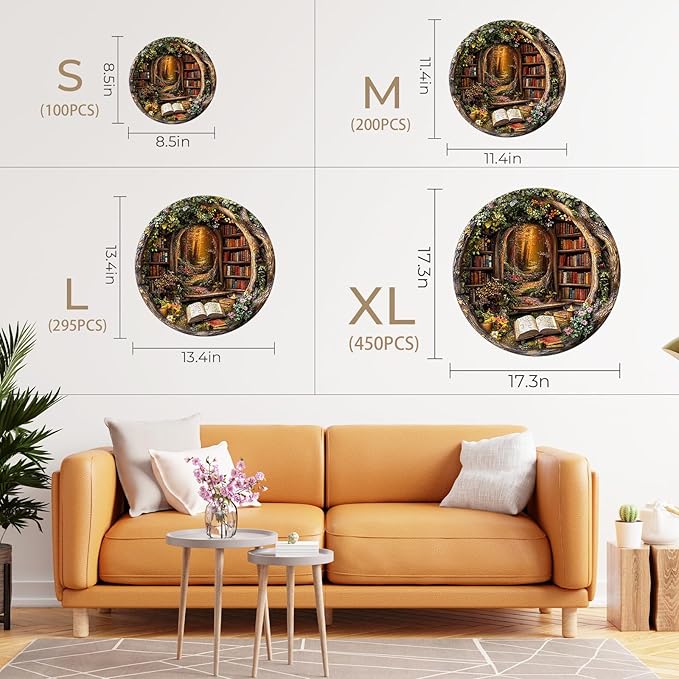 KAAYEE Wooden Puzzles for Adults, 3D Visual Effect Tree House Library Wooden Jigsaw Puzzle Unique Shape Wood Puzzle Adult, 3D Effect Flat Puzzle Birthday Family Games (S-8.5 * 8.5 in-100pcs)