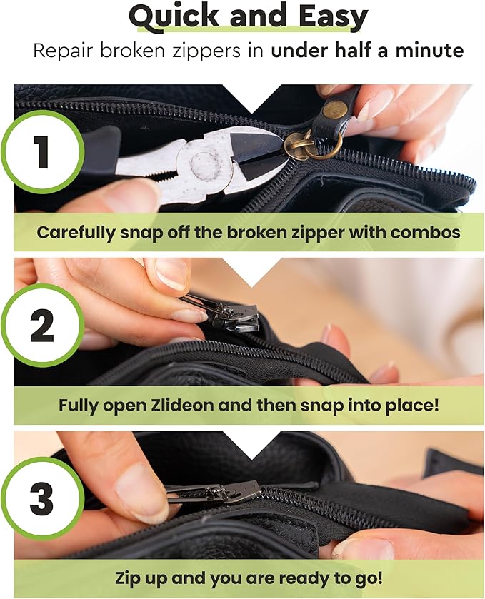 ZlideOn Zipper Pull Replacement - 3pcs, Silver, Large - Instant Zipper Replacement Slider