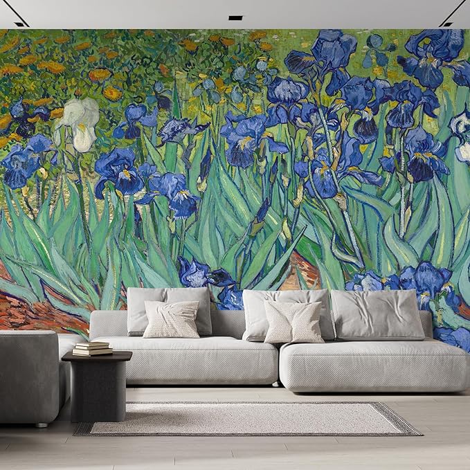 wall26 Wall Sticker/Wall Mural Irises by Vincent Van Gogh Dutch Impressionism, Not Peel and Stick, Non-Woven Wallpaper Decorative for Bedroom, Living Room, Office - 108x168 inches