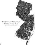 Muir Way Hydrological River Map of New Jersey - Watershed Topographic Wall Art for Home, Office, or Travel Decor - Unframed Flat Paper Print, 18x24