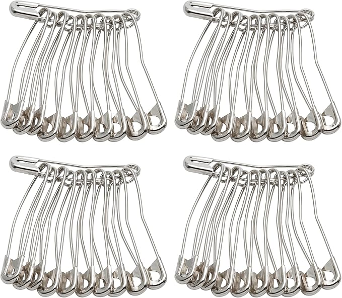60Pcs Curved Safety Pins Size 4, 2-1/4 inch / 57mm Quilting Basting Pins, Bent Safety Pins for Quilting and Knitting (Sliver)
