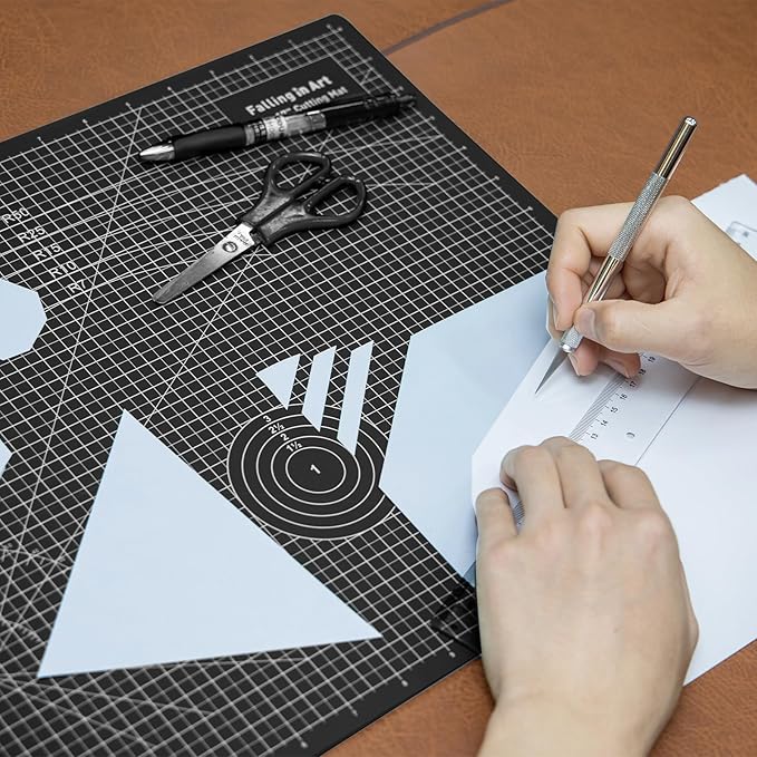 Falling in Art Self Healing Cutting Mat, 18x24" Cutting Mats for Sewing, Double-sided 5-Ply Fabric Cutting Board for Crafting, Quilting and Sewing Projects, Black
