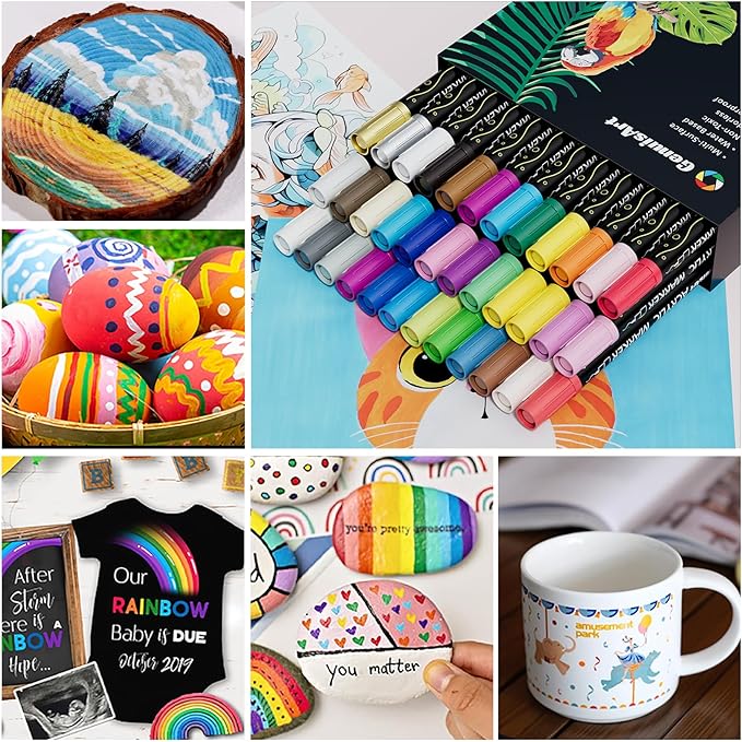 36 Colors Acrylic Paint Pens, Acrylic Paint Markers Dual Tip, with Dot Tip and Fine Tip, Acrylic Markers for Rock Painting, Wood, Canvas, Fabric, Paper, DIY Crafts Making Art Supplies (36)