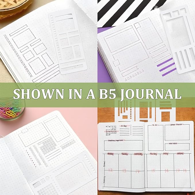Handmade Flexible Record Template, Planner Stencil Set for Dot Grid Journals, DIY Flexible Drawing and Checklist Templates Suitable for Various Occasions (Set B)