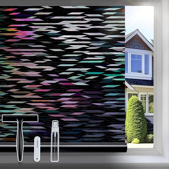 rabbitgoo Window Privacy Film, Total Blackout Window Film, Stained Glass Heat Control Glass Thermal Sticker, Room Darkening Door Cover, Anti-UV Privacy Cling with Installation Tools, 17.5" x 78.7"