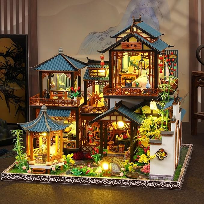 Miniature House Kit, Miniature Ki, Dollhouse Kit for Adults Teen, Mini House Building Kit for Birthday, Elegant Lanting
