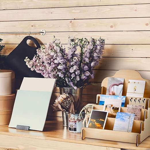 Barydat 2 Pcs 4 Tier Greeting Card Display Stand Wooden Sticker Display Stand Portable Card Display Rack for Vendors Retail Counter Table Display Trade Shows Showcase (Wood Color,11.8 Inch)
